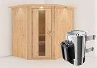 Karibu | Lilja Sauna met Dakkraag | Energiesparende Deur | Kachel 3,6 kW Geïntegreerde Bediening