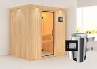 Karibu &VerticalLine; Fanja Sauna met Dakkraag &VerticalLine; Helderglas Deur &VerticalLine; Kachel 3,6 kW Externe Bediening