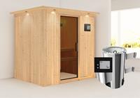 Karibu &VerticalLine; Fanja Sauna met Dakkraag &VerticalLine; Antracietglas &VerticalLine; Kachel 3,6 kW Externe Bediening