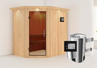Karibu &VerticalLine; Saja Sauna met Dakkraag &VerticalLine; Antracietglas &VerticalLine; Kachel 3,6 kW Externe Bediening