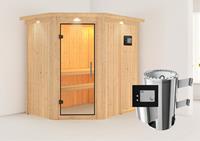 Karibu &VerticalLine; Saja Sauna met Dakkraag &VerticalLine; Helderglas Deur &VerticalLine; Kachel 3,6 kW Externe Bediening