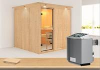 Karibu &VerticalLine; Rodin Sauna met Dakkraag &VerticalLine; Bronzeglas Deur &VerticalLine; Kachel 9 kW Ge&iuml;ntegreerde Bediening
