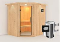 Karibu &VerticalLine; Lilja Sauna met Dakkraag &VerticalLine; Helderglas Deur &VerticalLine; Kachel 3,6 kW Externe Bediening