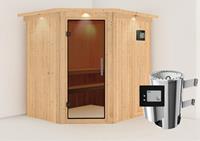 Karibu &VerticalLine; Lilja Sauna met Dakkraag &VerticalLine; Antracietglas &VerticalLine; Kachel 3,6 kW Externe Bediening