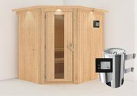 Karibu &VerticalLine; Lilja Sauna met Dakkraag &VerticalLine; Energiesparende Deur &VerticalLine; Kachel 3,6 kW Externe Bediening
