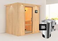 Karibu &VerticalLine; Fanja Sauna met Dakkraag &VerticalLine; Helderglas Deur &VerticalLine; Biokachel 3,6 kW Externe Bediening