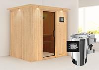 Karibu &VerticalLine; Fanja Sauna met Dakkraag &VerticalLine; Antracietglas &VerticalLine; Biokachel 3,6 kW Externe Bediening