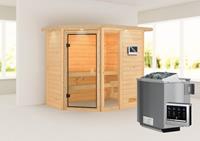 Karibu &VerticalLine; Jada Sauna met Dakkraag &VerticalLine; Biokachel 9 kW Externe Bediening