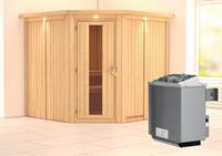 Karibu &VerticalLine; Jarin Sauna met Dakkraag &VerticalLine; Energiesparende Deur &VerticalLine; Kachel 9 kW Ge&iuml;ntegreerde Bediening