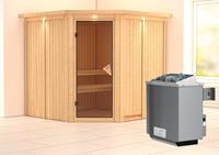 Karibu &VerticalLine; Jarin Sauna met Dakkraag &VerticalLine; Bronzeglas Deur &VerticalLine; Kachel 9 kW Ge&iuml;ntegreerde Bediening