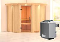 Karibu &VerticalLine; Jarin Sauna met Dakkraag &VerticalLine; Helderglas Deur &VerticalLine; Kachel 9 kW Ge&iuml;ntegreerde Bediening