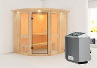 Karibu &VerticalLine; Amelia 1 Sauna met Dakkraag &VerticalLine; Bronzeglas Deur &VerticalLine; Kachel 9 kW Ge&iuml;ntegreerde Bediening