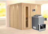 Karibu &VerticalLine; Rodin Sauna met Dakkraag &VerticalLine; Energiesparende Deur &VerticalLine; Kachel 9 kW Externe Bediening