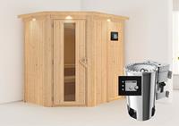 Karibu | Saja Sauna met Dakkraag | Bronzeglas Deur | Kachel 3,6 kW Geïntegreerde Bediening