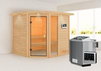 Karibu &VerticalLine; Tabea Sauna met Dakkraag &VerticalLine; Biokachel 9 kW Externe Bediening
