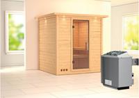 Karibu &VerticalLine; Mojave Sauna met Dakkraag &VerticalLine; Helderglas Deur &VerticalLine; Kachel 9 kW Ge&iuml;ntegreerde Bediening