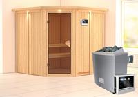 Karibu &VerticalLine; Jarin Sauna met Dakkraag &VerticalLine; Bronzeglas Deur &VerticalLine; Kachel 9 kW Externe Bediening