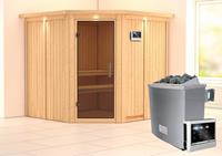 Karibu &VerticalLine; Jarin Sauna met Dakkraag &VerticalLine; Antracietglas &VerticalLine; Kachel 9 kW Externe Bediening