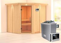 Karibu &VerticalLine; Jarin Sauna met Dakkraag &VerticalLine; Helderglas Deur &VerticalLine; Kachel 9 kW Externe Bediening