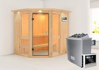 Karibu &VerticalLine; Amelia 1 Sauna met Dakkraag &VerticalLine; Bronzeglas Deur &VerticalLine; Kachel 9 kW Externe Bediening