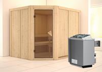 Karibu &VerticalLine; Malin Sauna &VerticalLine; Bronzeglas Deur &VerticalLine; Kachel 9 kW Ge&iuml;ntegreerde Bediening
