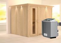 Karibu &VerticalLine; Gobin Sauna met Dakkraag &VerticalLine; Energiesparende Deur &VerticalLine; Kachel 9 kW Ge&iuml;ntegreerde Bediening
