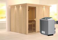 Karibu &VerticalLine; Gobin Sauna met Dakkraag &VerticalLine; Bronzeglas Deur &VerticalLine; Kachel 9 kW Ge&iuml;ntegreerde Bediening