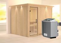 Karibu &VerticalLine; Gobin Sauna met Dakkraag &VerticalLine; Helderglas Deur &VerticalLine; Kachel 9 kW Ge&iuml;ntegreerde Bediening