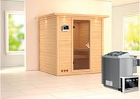 Karibu &VerticalLine; Mojave Sauna met Dakkraag &VerticalLine; Bronzeglas Deur &VerticalLine; Kachel 9 kW Externe Bediening