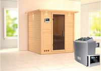 Karibu &VerticalLine; Mojave Sauna met Dakkraag &VerticalLine; Antracietglas &VerticalLine; Kachel 9 kW Externe Bediening