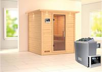 Karibu &VerticalLine; Mojave Sauna met Dakkraag &VerticalLine; Helderglas Deur &VerticalLine; Kachel 9 kW Externe Bediening