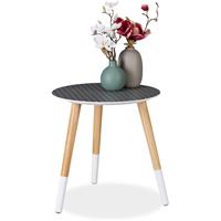 relaxdays Beistelltisch rund, dekoratives Muster, Holztisch niedrig, Dreibein Tisch, HxD 40,5x40cm, schwarz/weiß/natur - 