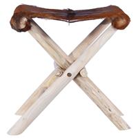 vidaxl Klapphocker Echtes Fell und Massivholz Teak - 