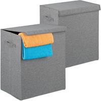 relaxdays Wäschekorb 2er Set, faltbare Wäschesammler mit Deckel, tragbar, Wäschetruhe 61 L, 50,5 x 45 x 30,5 cm, grau