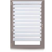 relaxdays 1 x Doppelrollo Klemmfix ohne bohren, Seitenzugrollo mit Streifen, Duo-Rollo für Fenster, Stoff 96x156 cm, weiß - 