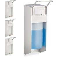 relaxdays 4 x Eurospender 500 ml, intelligente Handhygiene, Seifenspender, Desinfektionsmittelspender, Bügel-Mechanik, weiß - 
