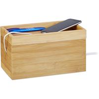 relaxdays Kabelbox Bambus, mehrfach, kompakt, universell, praktisch, Kabelmanagement, H x B x T 14 x 25,5 x 14 cm, natur