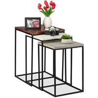 relaxdays Satztisch 3er Set, Beistelltische quadratisch, Mangoholz & Metall, Industriedesign, 3 Größen, weiß/braun/grau - 