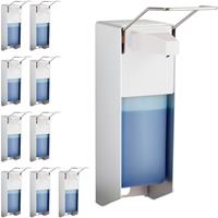 relaxdays 10 x Eurospender, 1000 ml, Desinfektionsmittel, Seife, Ellenbogen-Hebel, Wandbefestigung, Hygienespender, silber - 
