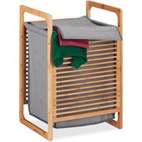 relaxdays Wäschekorb Bambus, eckig Wäschesammler mit Deckel, für Schmutzwäsche im Bad, HBT: 60 x 40 x 35 cm, natur/grau