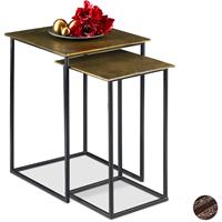 relaxdays Satztisch 2er Set, Retro Design, eckig, Wohnzimmer, Metall, Beistelltisch, H: 50,5 und 55,5 cm, gold/schwarz - 