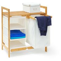 relaxdays Wäschesammler Linea Bambus HxBxT: ca. 77 x 69,5 x 36 cm Wäschepuff mit 40 Litern Volumen 2 Ablagen und 3 Fächern als Wäschebehälter mit