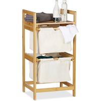 relaxdays Wäschekorb Bambus, Wäschesortierer mit Ablage, 2 Schubladen, ausziehbar & tragbar, Wäschesammler 25 L, natur