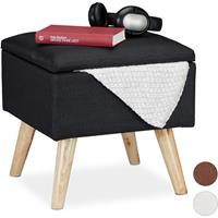 relaxdays Hocker mit Stauraum, Kunstleinen-Bezug, gepolstert, Holzbeine, Fußhocker mit Deckel, HBT: 40x40x40 cm, schwarz - 