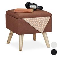 relaxdays Hocker mit Stauraum, Kunstleinen-Bezug, gepolstert, Holzbeine, Fußhocker mit Deckel, HBT: 40x40x40 cm, braun - 