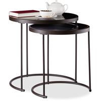 relaxdays Beistelltisch Schwarzglas 2er Set, runde Satztische, Metallgestell, Tischset, HxD: 50 x 50 cm, braun/schwarz - 