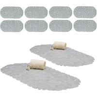 relaxdays 10er Set Badewanneneinlage Steinoptik, Antirutschmatte mit Saugnäpfen, Badewannenmatte lang 66,5 x 34,5 cm, grau