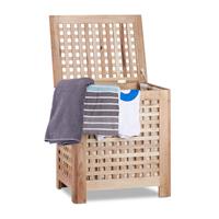 relaxdays Wäschetruhe Walnuss mit Deckel, entnehmbarer Wäschesack ca. 70 l Volumen, geschlossener Wäschesammler Holz HBT ca. 55,5 x 52,5 x 39,5 cm,
