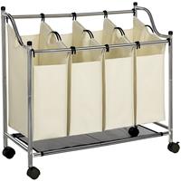 songmics Wäschesortierer Wäschekorb Wäschewagen mit 4 x fächer Beige LSF005S - 