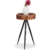relaxdays Beistelltisch, Massivholz Baumscheibe, Metallbeine, rustikaler Design Ablagetisch, Mangoholz, 50cm hoch, natur - 